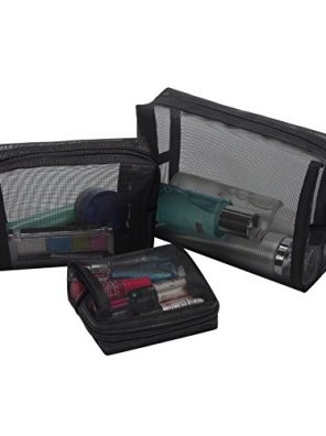 HOYOFO Mesh Makeup Bag 3 PCS Black Mesh Zipper