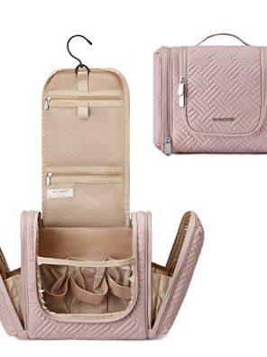 Hanging Waterproof Toiletry Bag - Travel Organizer with Hook for Shampoo, Full-Sized Containers, Toiletries and Beauty Makeup - Pink.