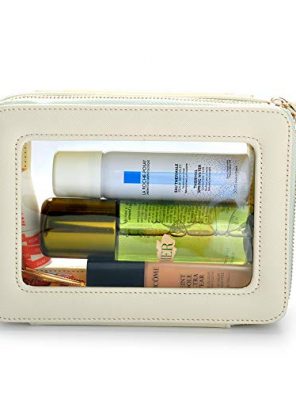 Clear Makeup Bag, Leather Cosmetic Organizer Case