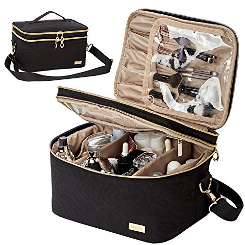 NISHEL Double Layer Travel Makeup Bag with Strap