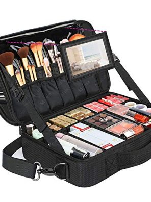 Large Travel Makeup Bag, Professional Cosmetic Case with Mirror
