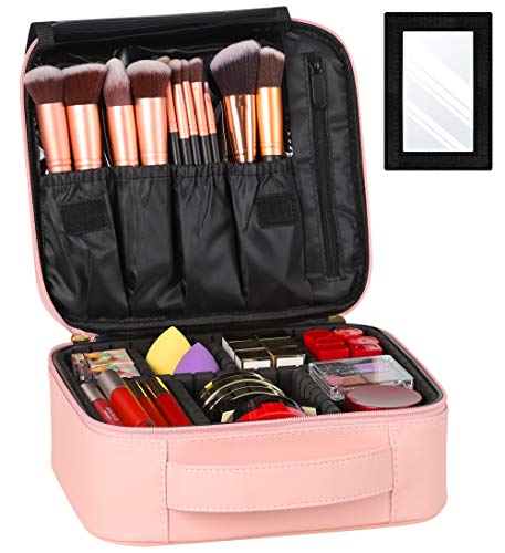 Syntus Travel Makeup Bag with Mirror, PU Leather