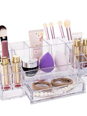 Clear Cosmetic Organizers With Drawer & Brush Holder Makeup Organizer