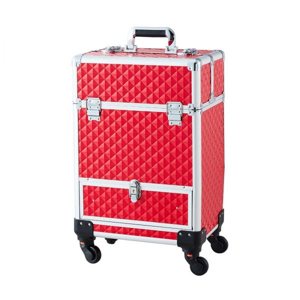 Rolling Cosmetic Travel Storage With Folding Trays and Drawer