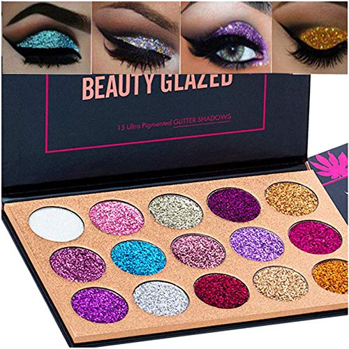 15 Colors Glitter Eyeshadow Palette Shimmer Ultra Pigmented Makeup Eye Shadow Powder Long Lasting Waterproof