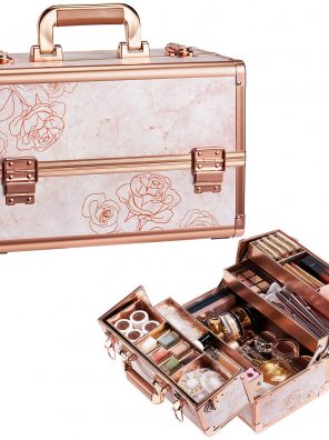 Joligrace Makeup Case Rose Gold Beauty Cosmetic Box