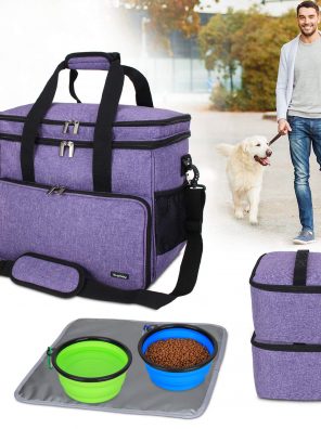 Teamoy Double Layer Dog Travel Bag with 2 Silicone Collapsible Bowls