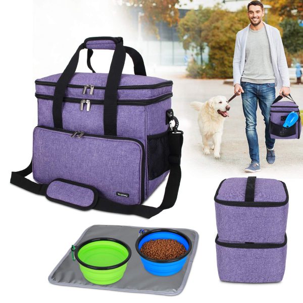 Teamoy Double Layer Dog Travel Bag with 2 Silicone Collapsible Bowls
