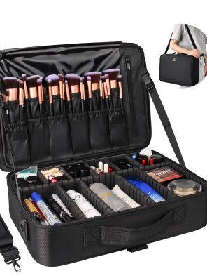 Relavel Professional Makeup Train Case with Adjustable Strap (Black)
