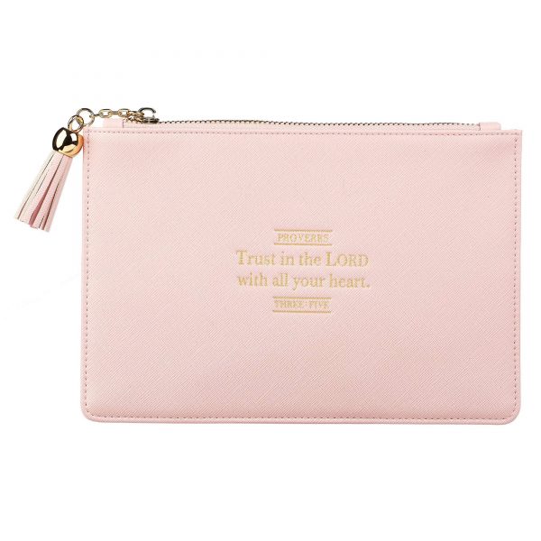 Trust in The Lord Proverbs 3:5 Pink Faux Leather Zippered Pouch